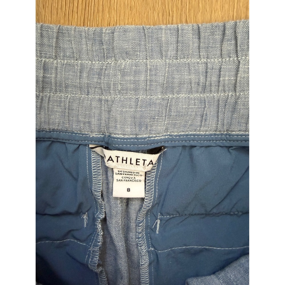 Athleta Cabo Linen Wide Leg Pant Blue Chambray Smocked Waist 8 casual coastal - Picture 3 of 7